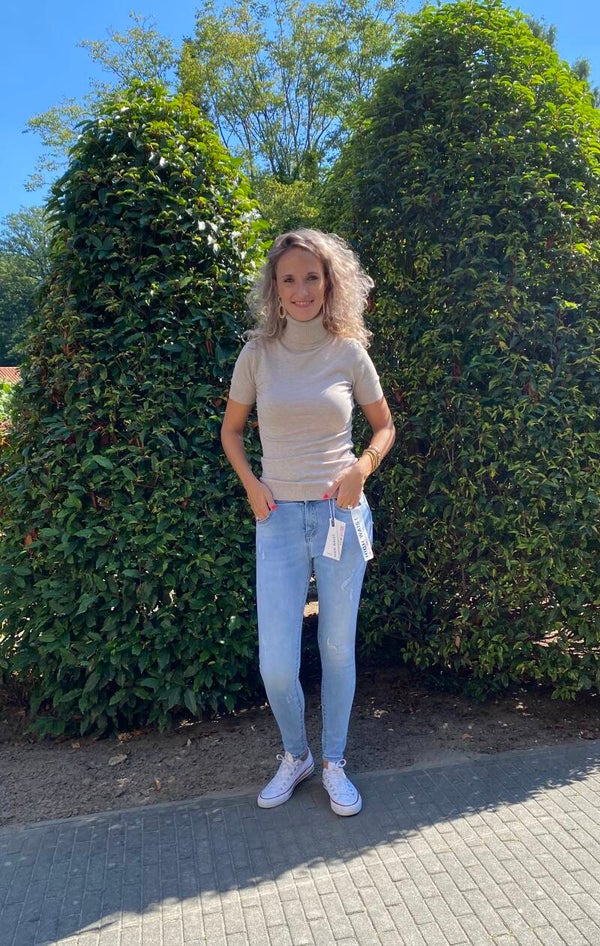 Col korte mouw beige