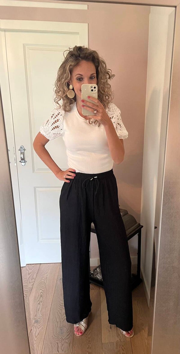 Top off white kanten mouw