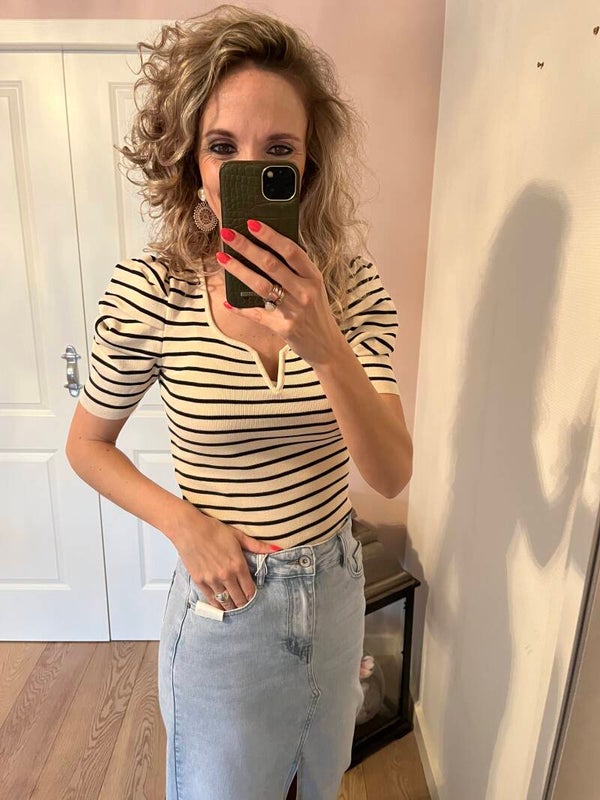 Top ecru/zwart streep Loïs