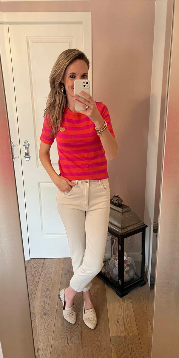 Roze/oranje streep top Madeleine