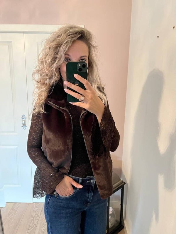 Bodywarmer Faux Fur kort Choco zonder zak