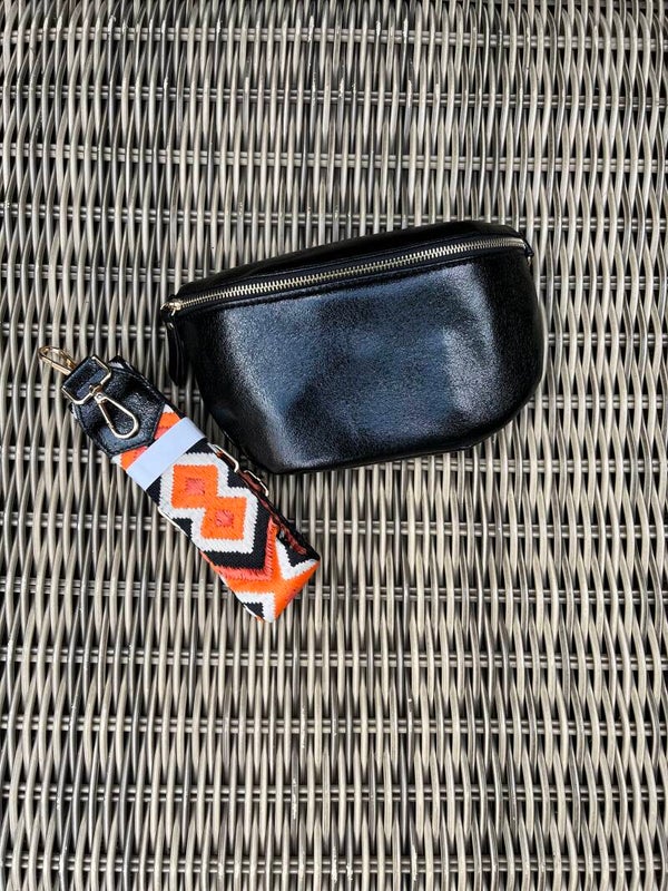 Cross body zwart metallic met strap