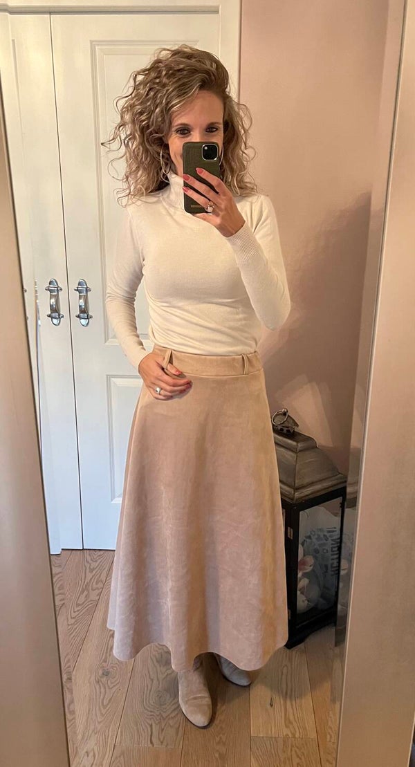 Rok suedine look zand