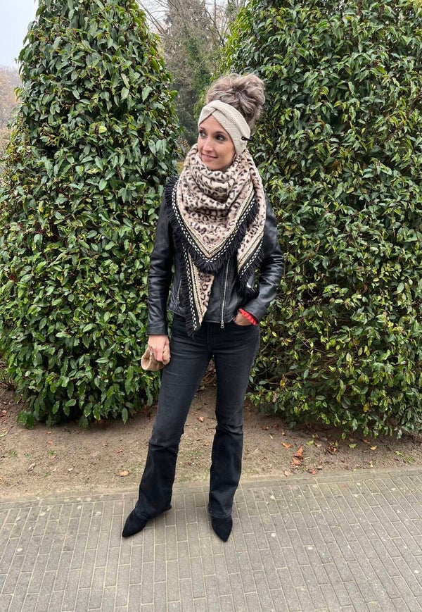 Fijn gebreide haarband beige