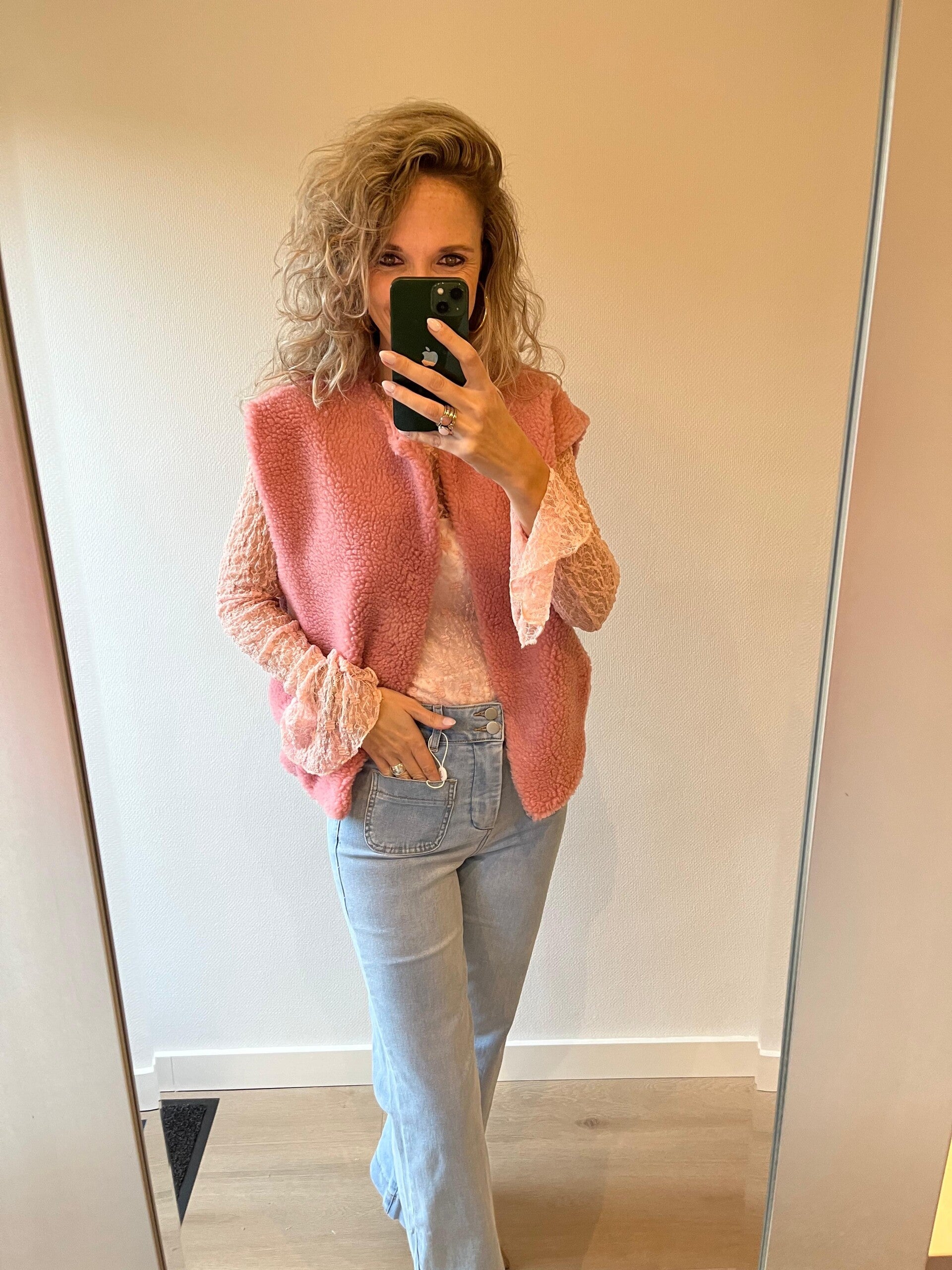 Bodywarmer/gilet teddy roze