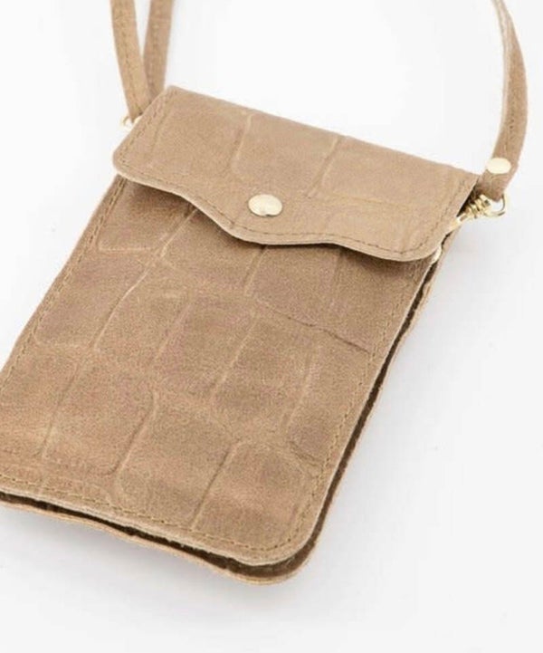 Cross body phone bag zand croco