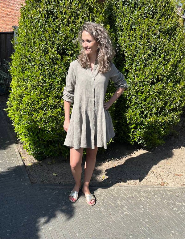 Katoenen wafel jurk groen