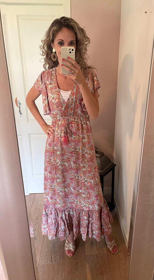 Jurk lang 730 roze/geel