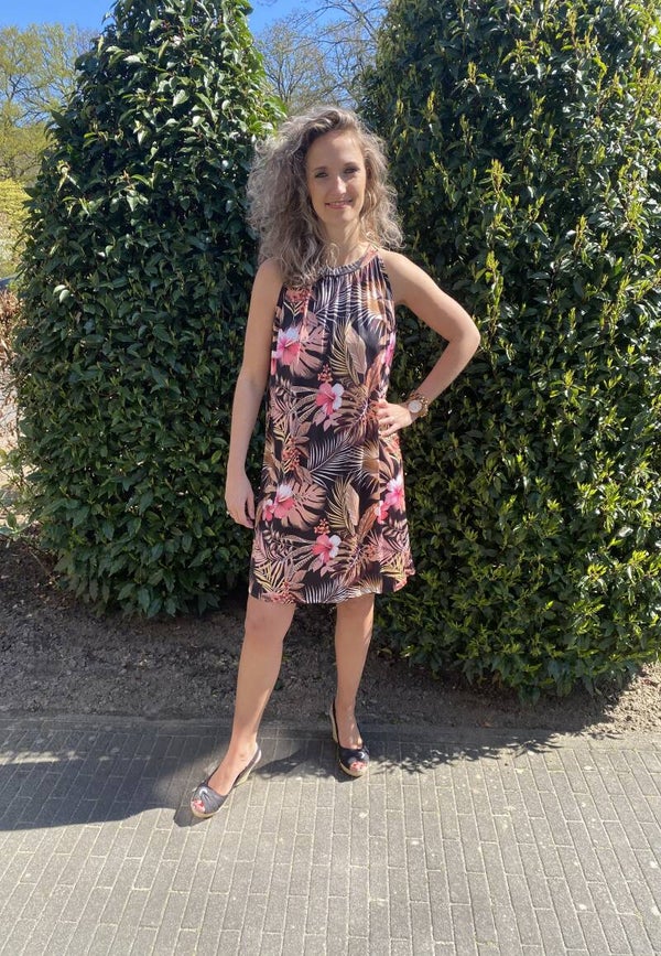 Travel jurk zwart/roze