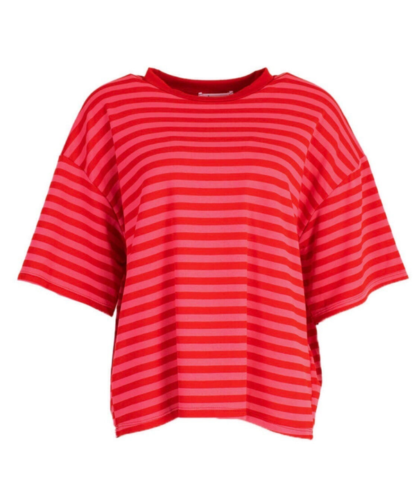 Streep top roze/rood