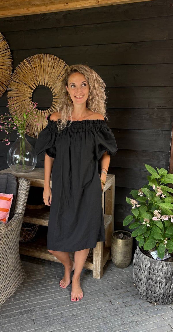 Jurk Off Shoulder Fleur zwart