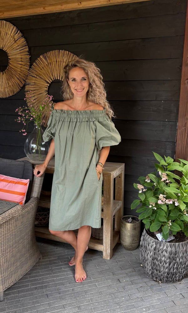 Jurk Off Shoulder Fleur groen