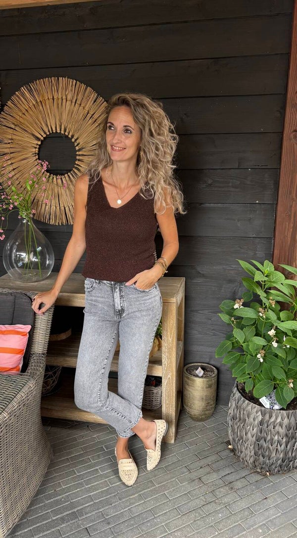 Top lurex donker bruin