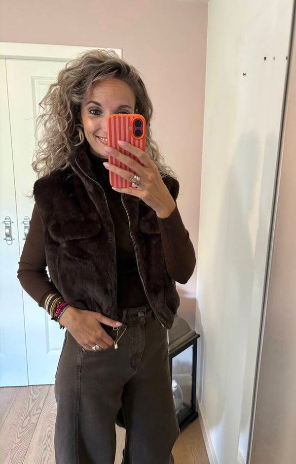 Bodywarmer Faux Fur kort coffee