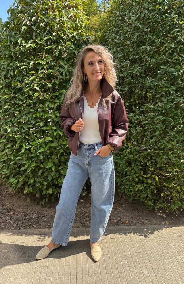 Leather look jasje kort Bordeaux