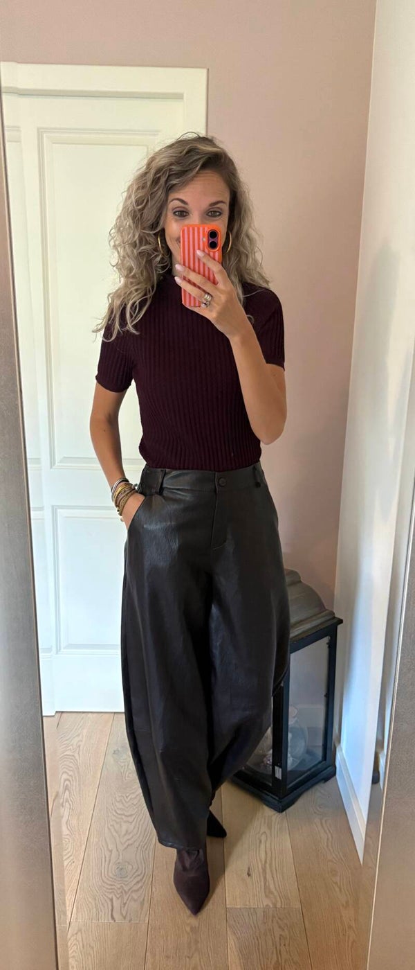 Leather look broek barrel Brown