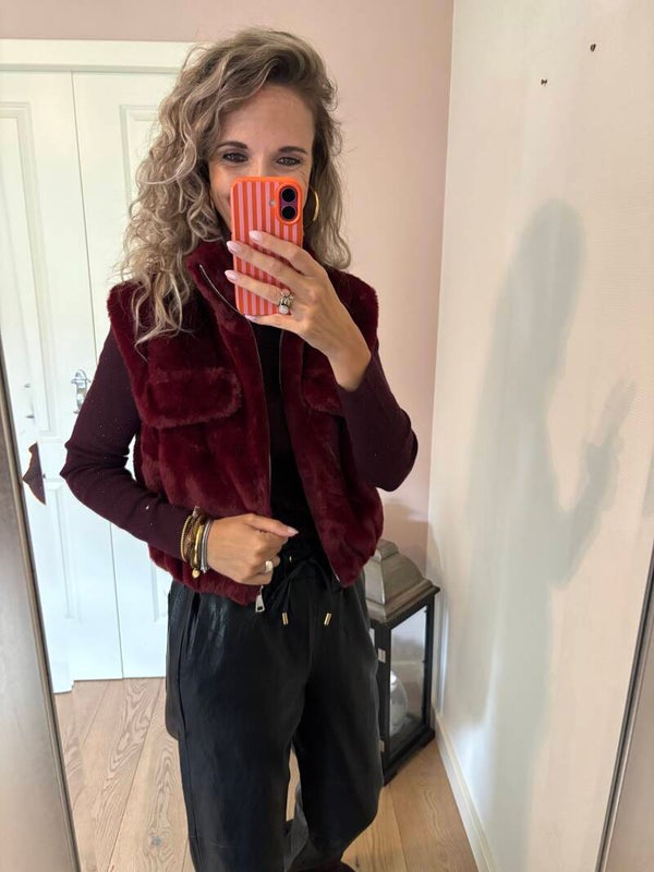 Bodywarmer faux Fur kort Bordeaux