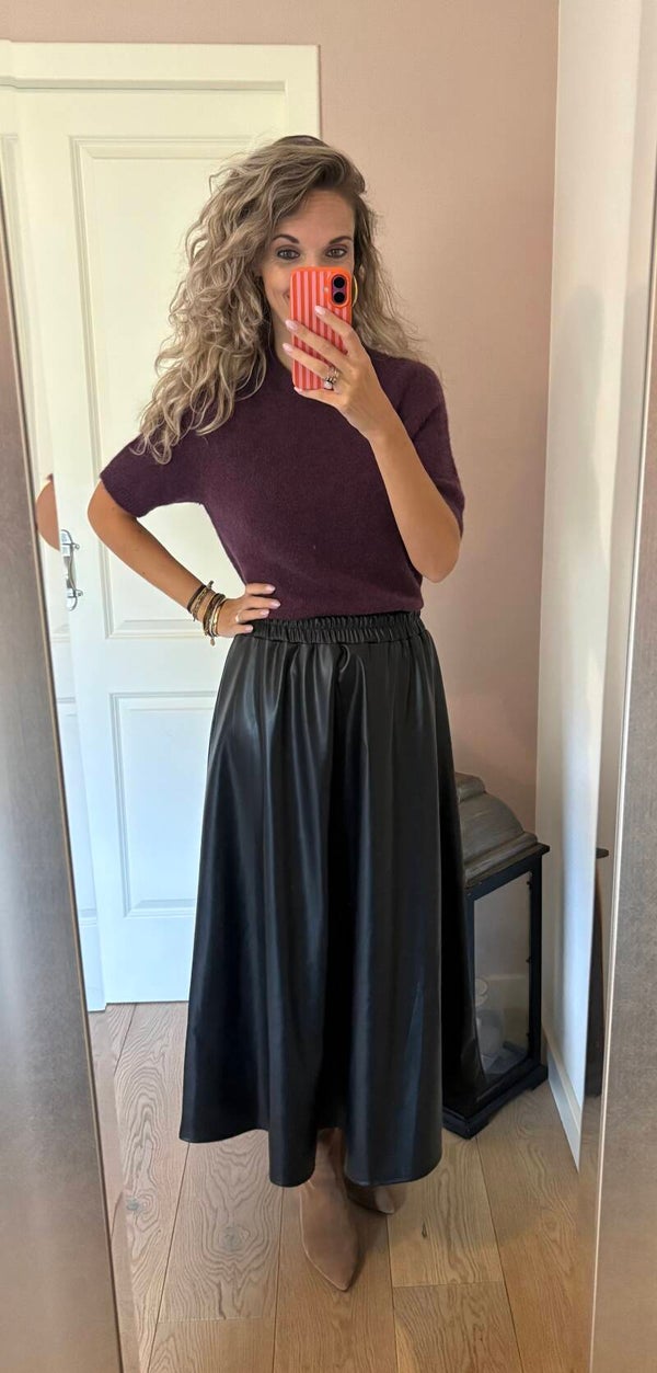 Rok leather look lang zwart