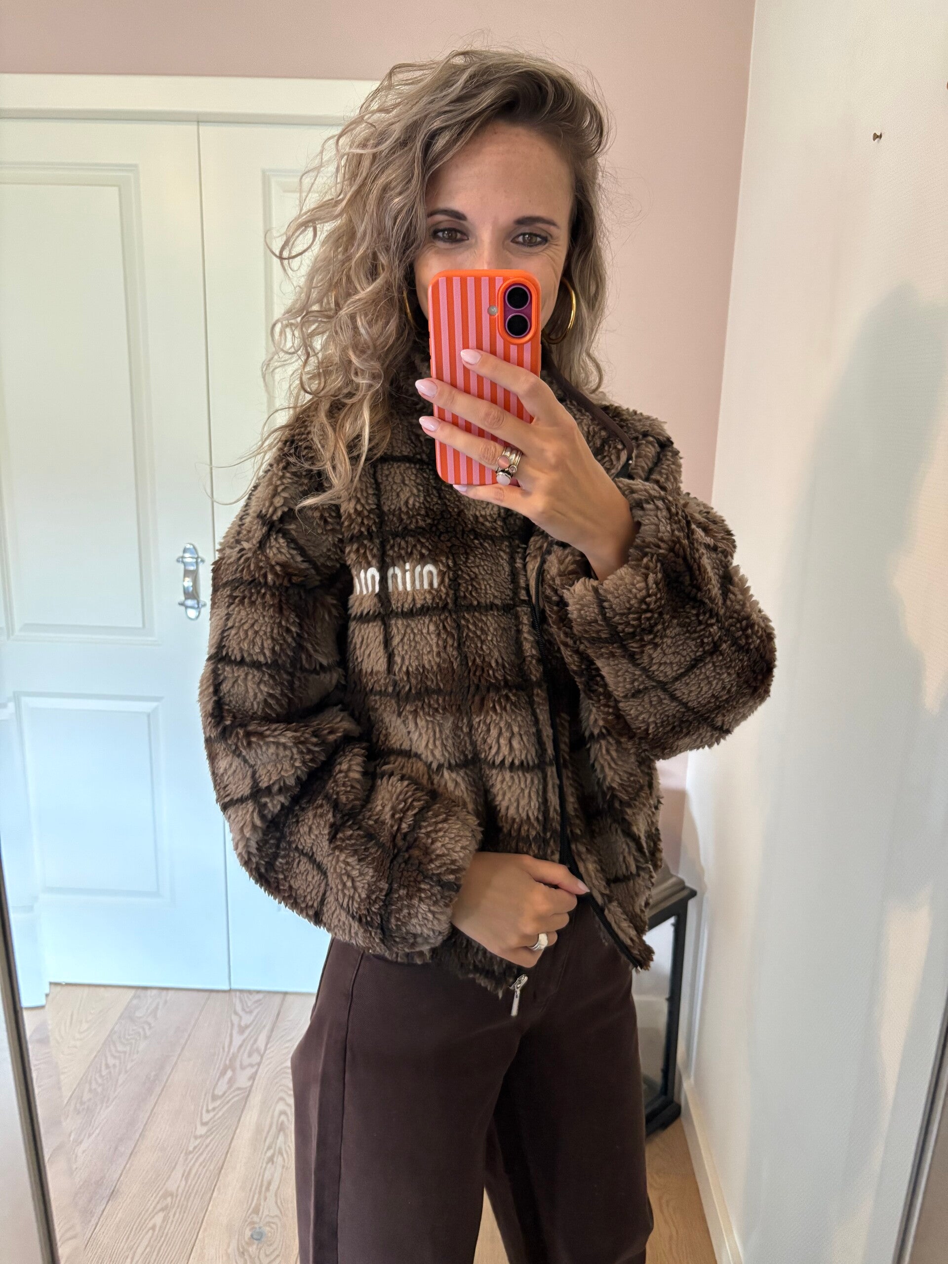 Teddy vest ruit bruin