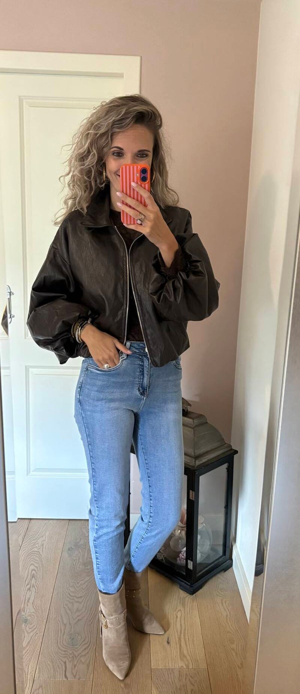 Leather look jasje bruin zonder zak