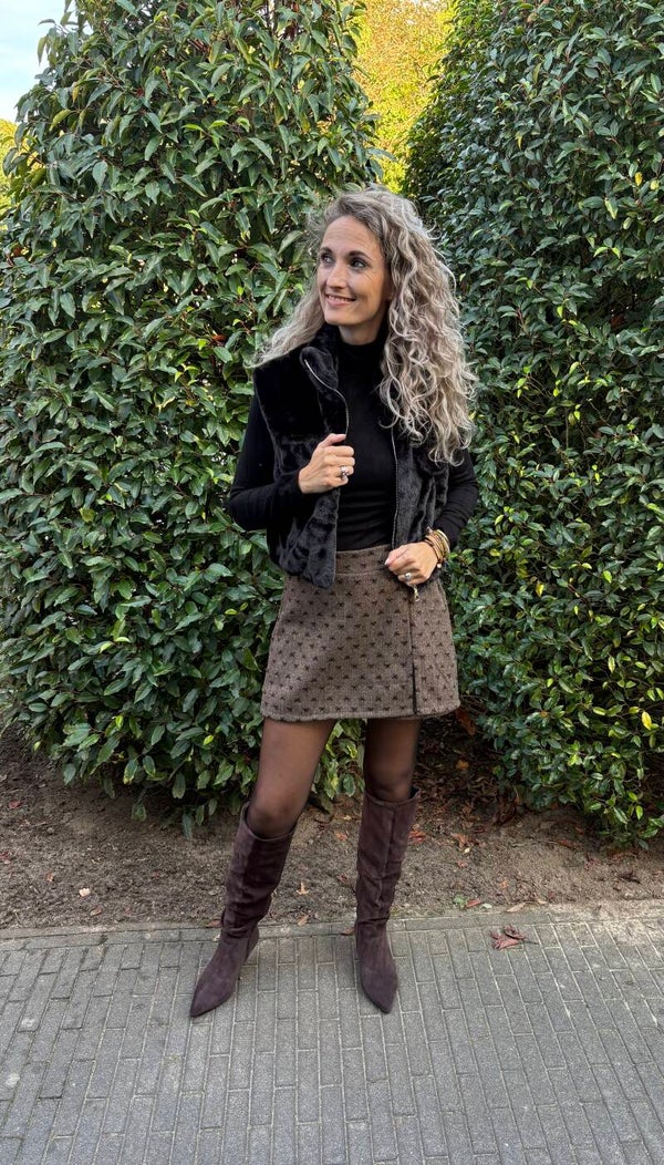 Bodywarmer faux fur kort zwart