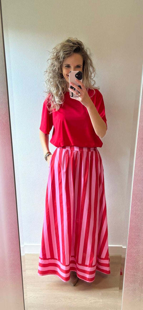 Rok streep rood/roze