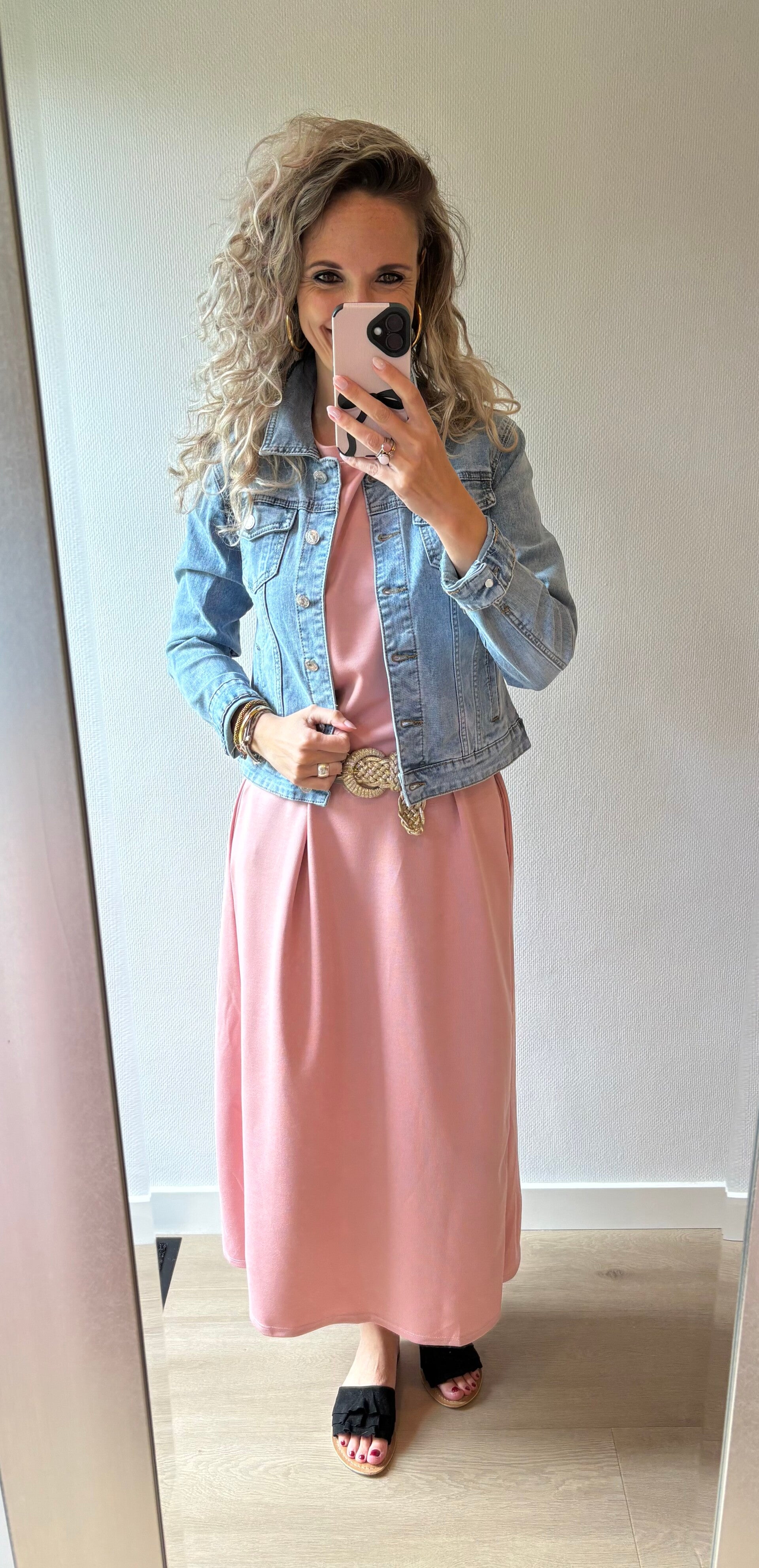 T-shirt jurk oud roze lang