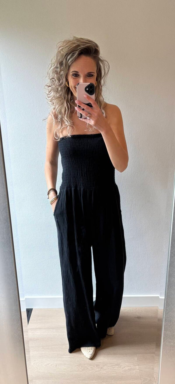 Jumpsuit zwart wafel