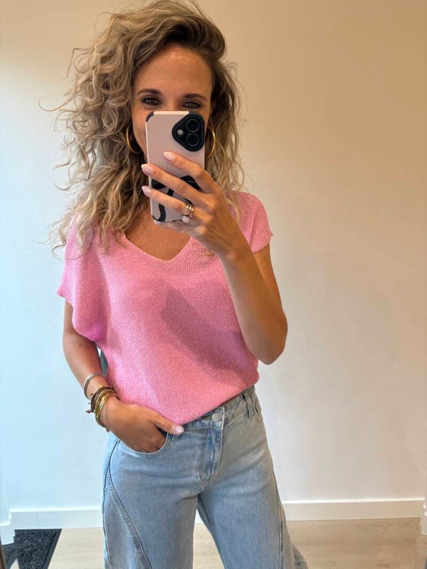 Top lurex mouw roze