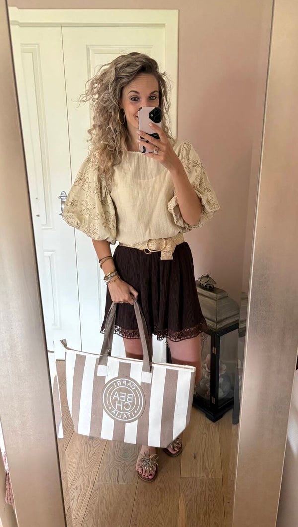 Strandtas streep Brown/white