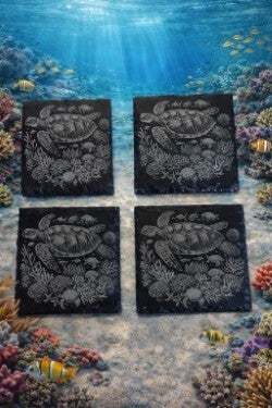 Absolutely stunning Slate Turtles in the ocean coasters set of 4