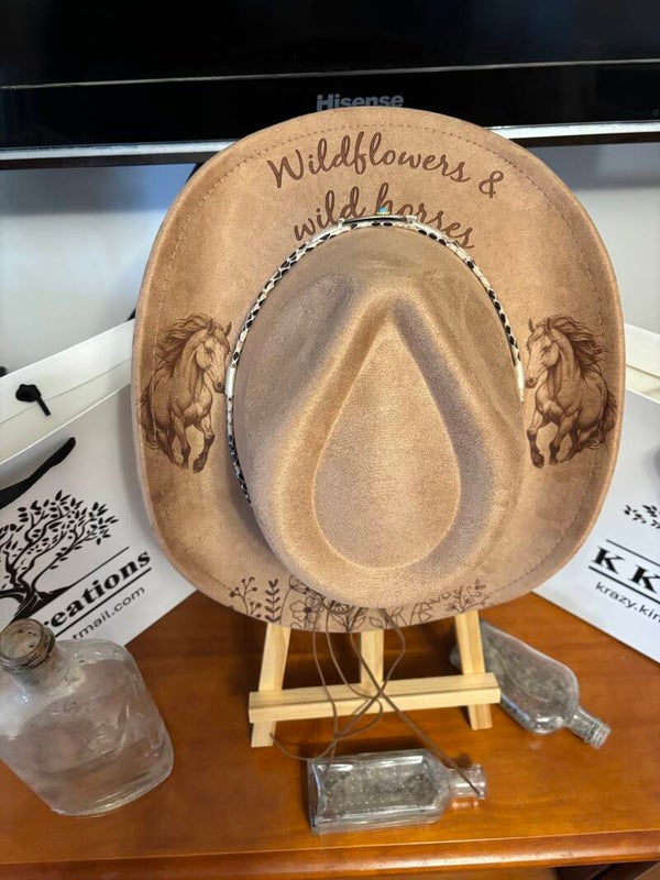 Wildflowers & Wild horses, laser etched fedora hat