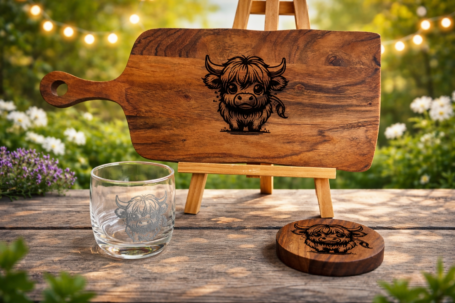 Adorable Baby Highland Cow Gift Set – Platter Board, Glass & Coaster
