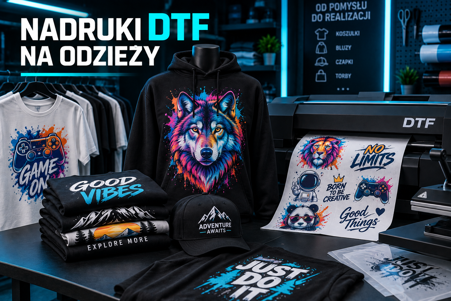 Nadruki DTF na odzieży – koszulki, bluzy i odzież firmowa
