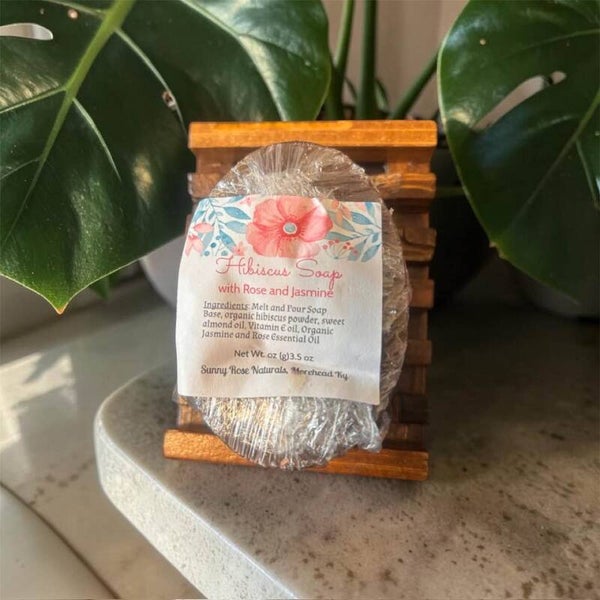 Hibiscus Face Soap with Rose and Jasmine with a Holder
