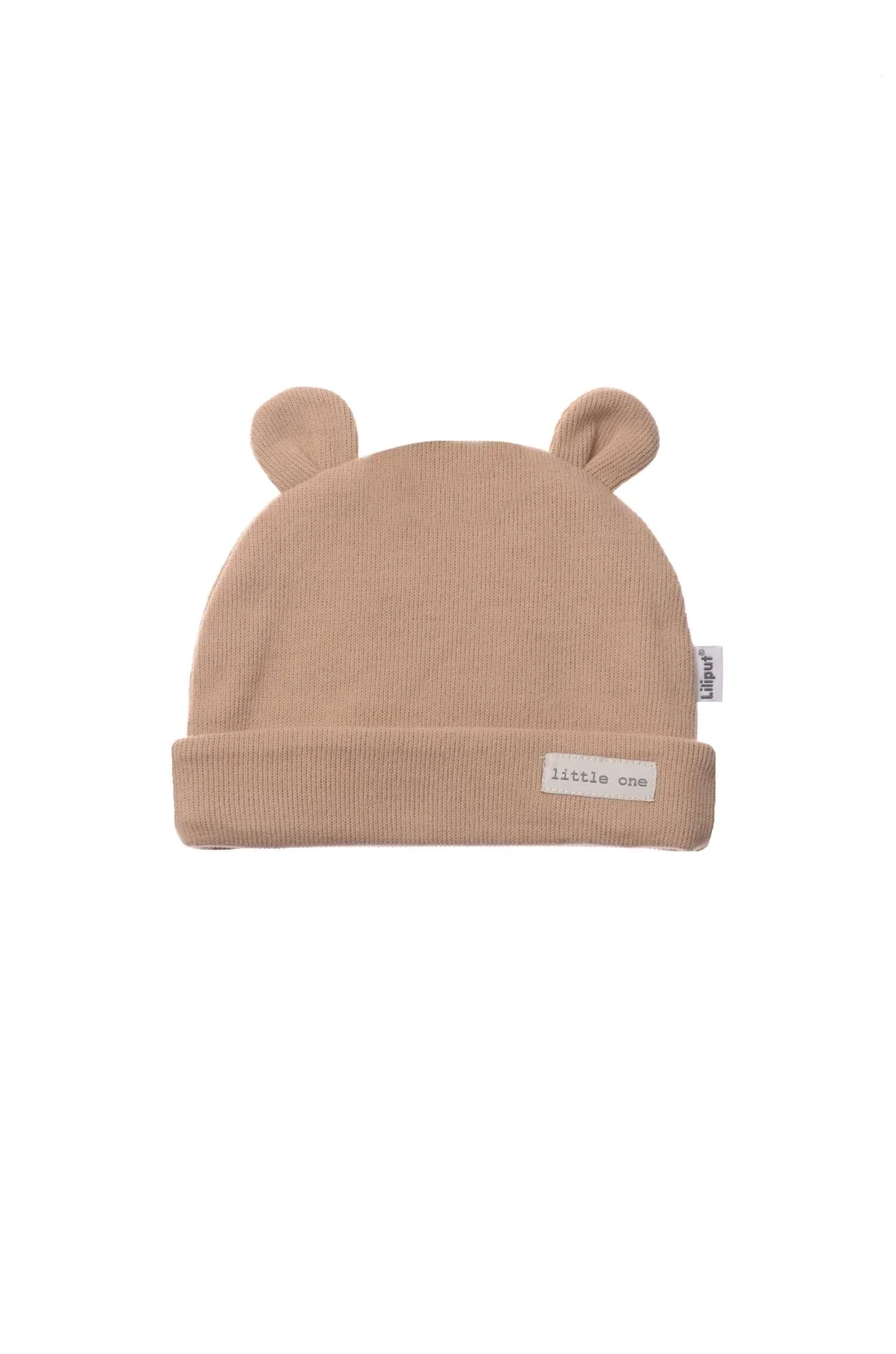 Bonnet côtelé beige avec petites oreilles