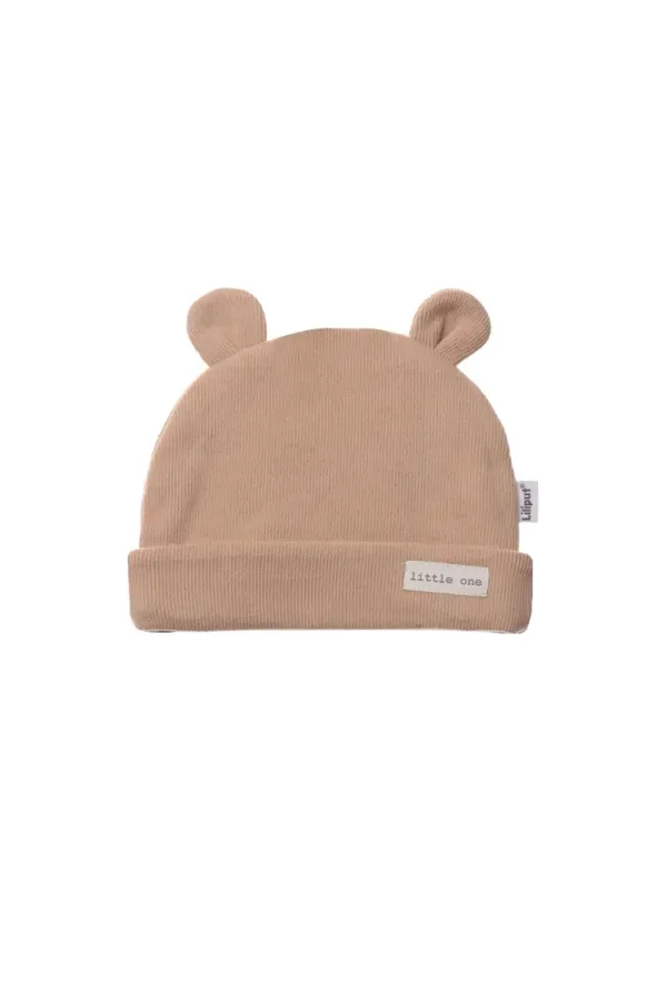 Bonnet côtelé beige avec petites oreilles