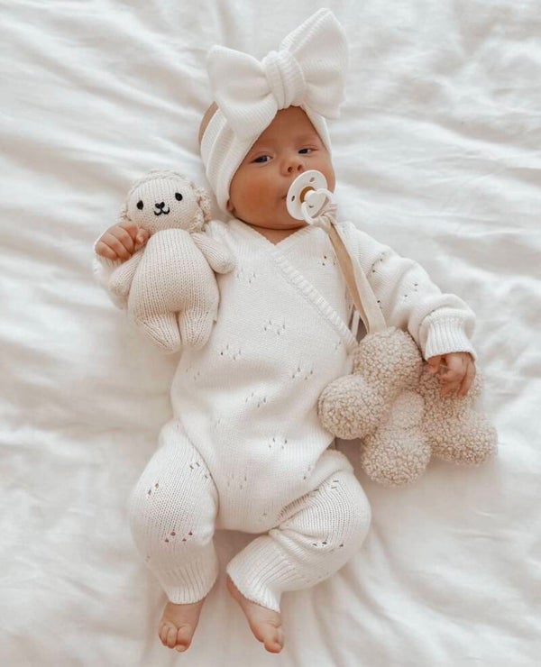 Combinaison pointelle en coton blanc cassé