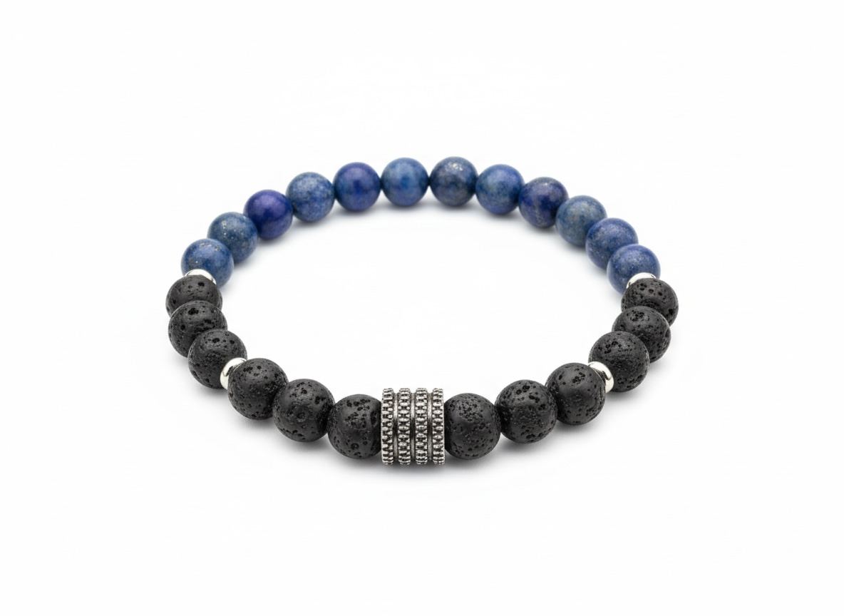 BRACCIALE UOMO IN PIETRA NATURALE: PIETRA LAVICA