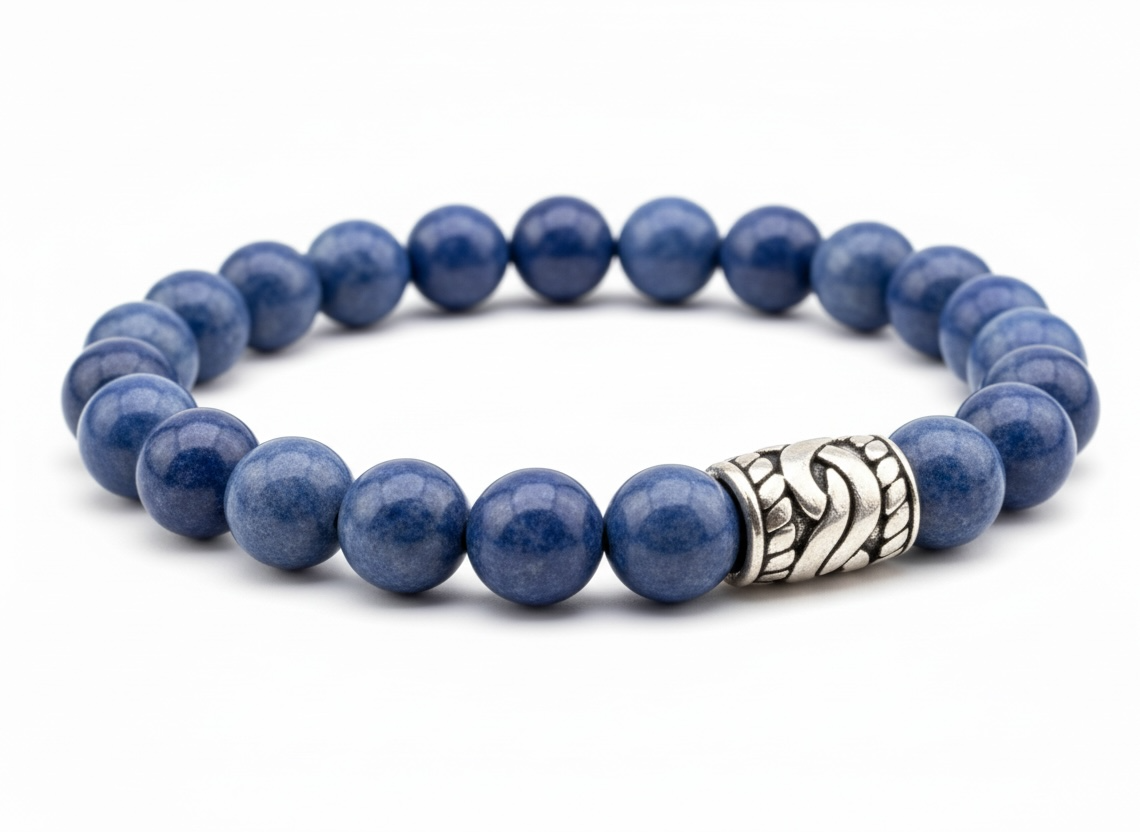 BRACCIALE UOMO IN ACCIAIO E PIETRA: PIETRA DELLA VENA BLU