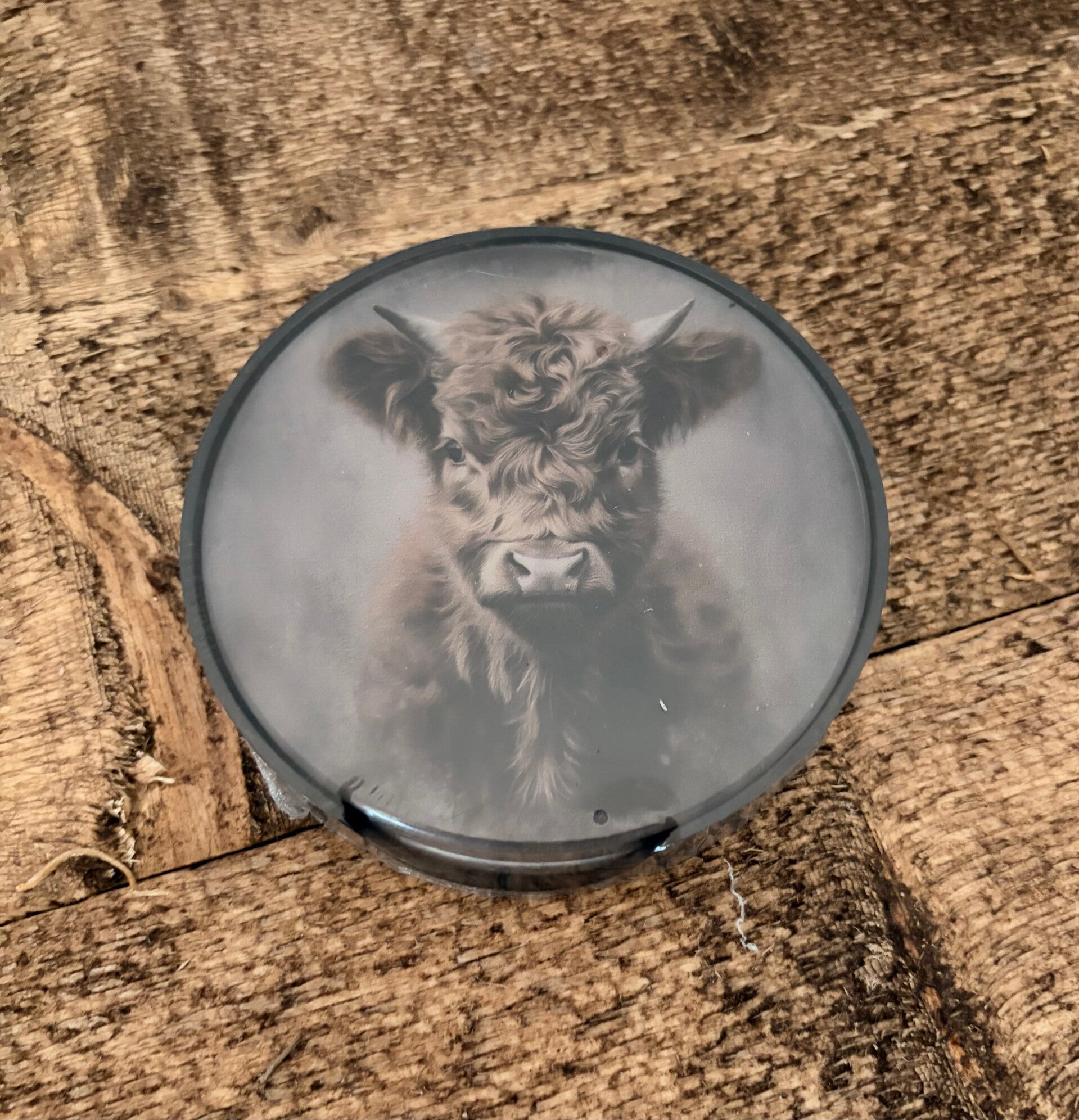 Glazen onderzetters Schotse hooglander bruin tint