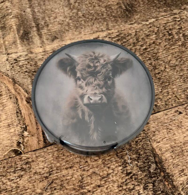 Glazen onderzetters Schotse hooglander bruin tint