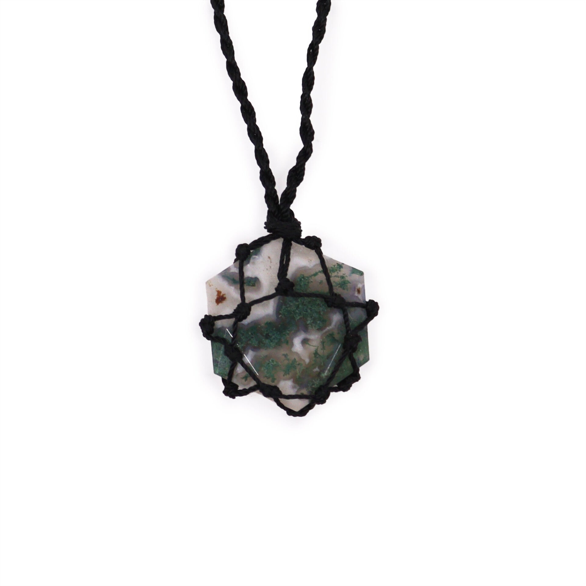 Laced Gemstone Hexagon Pendant - Moss Agate.