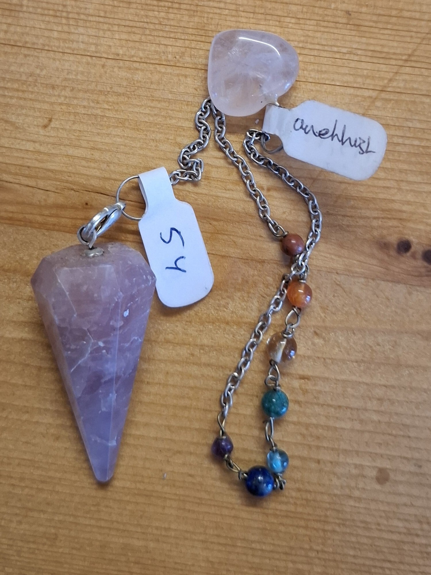 Pendel 54 - Amethist met Hartje en Chakraketting.