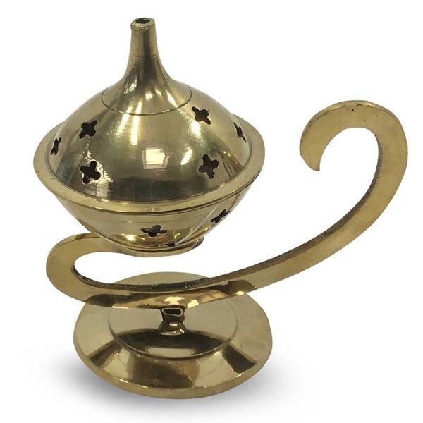 Messing wierookbrander met handvat.