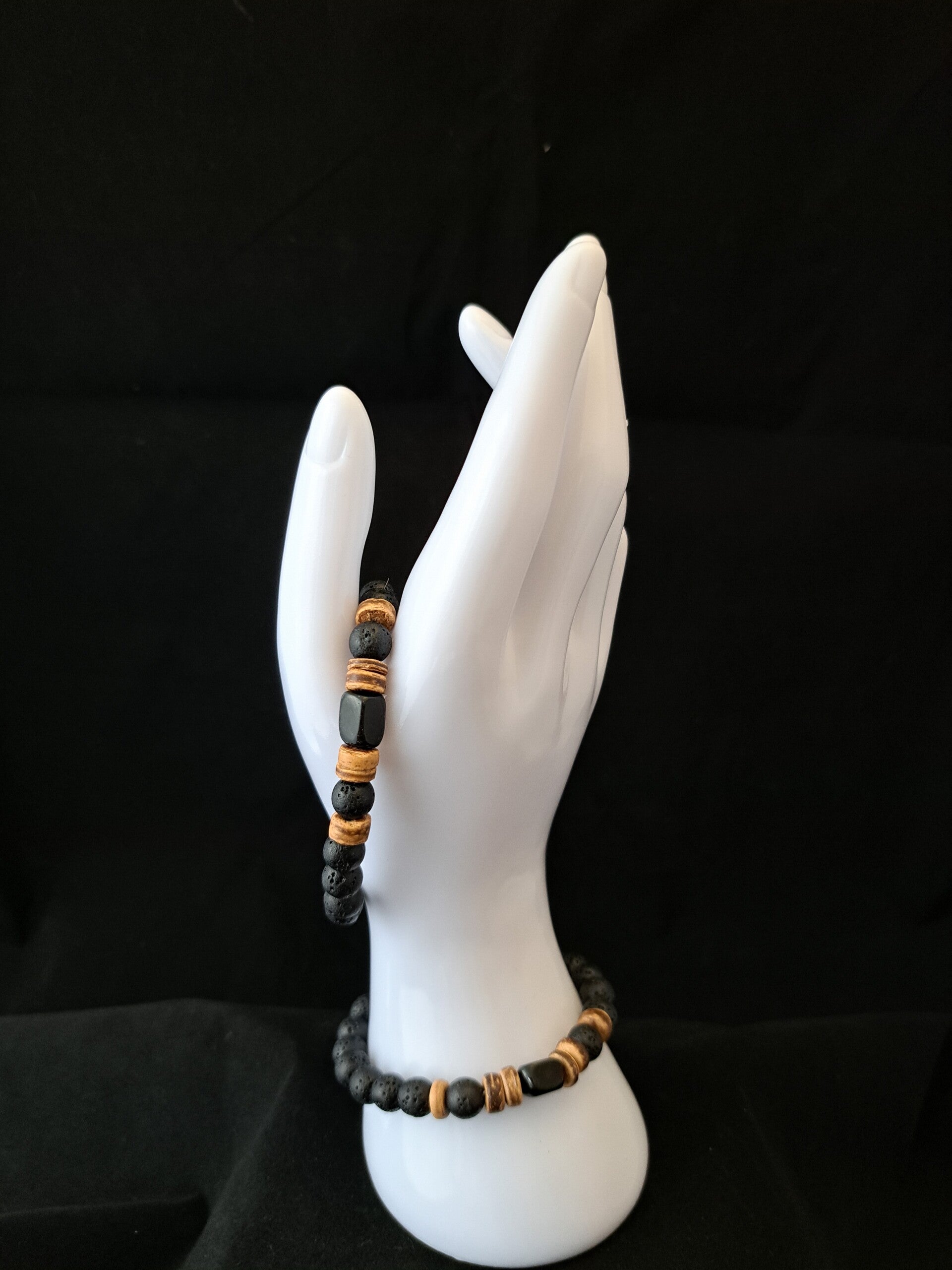 Armband - Zwarte natuursteen met Zwarte Obsidiaan.