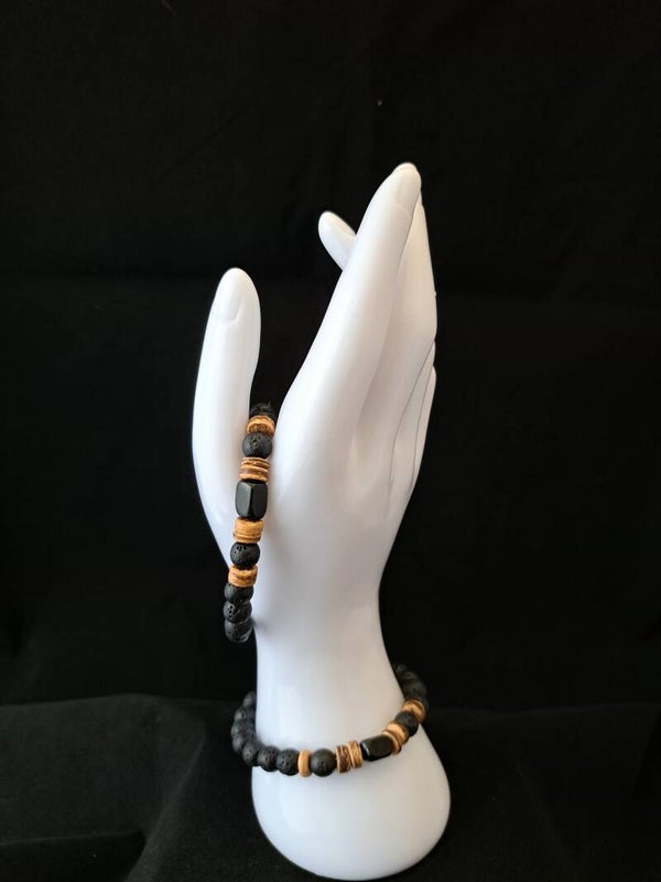 Armband - Zwarte natuursteen met Zwarte Obsidiaan.