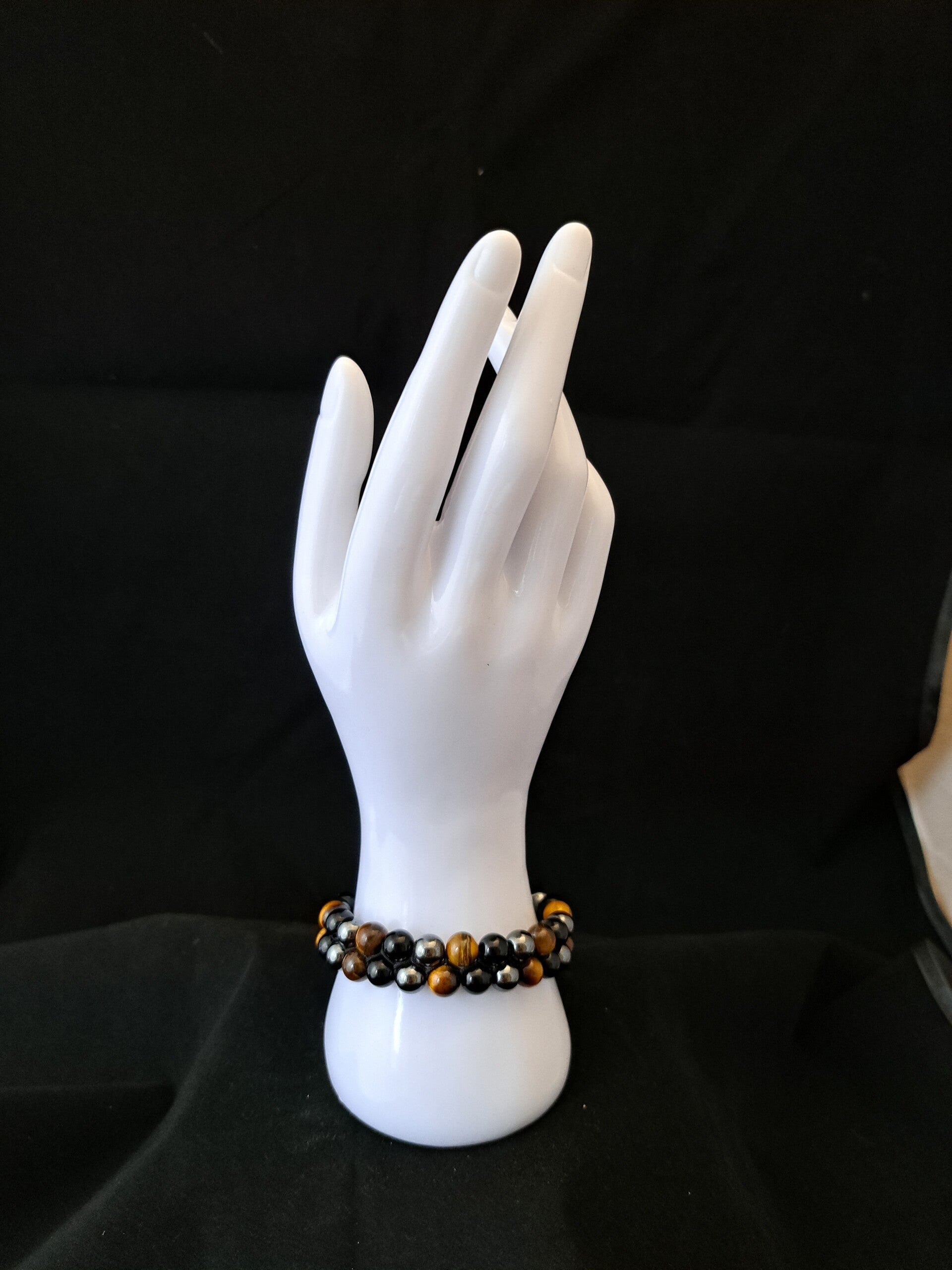 Dubbele armband - Tijgeroog - Hematiet en Zwarte Obsidiaan.