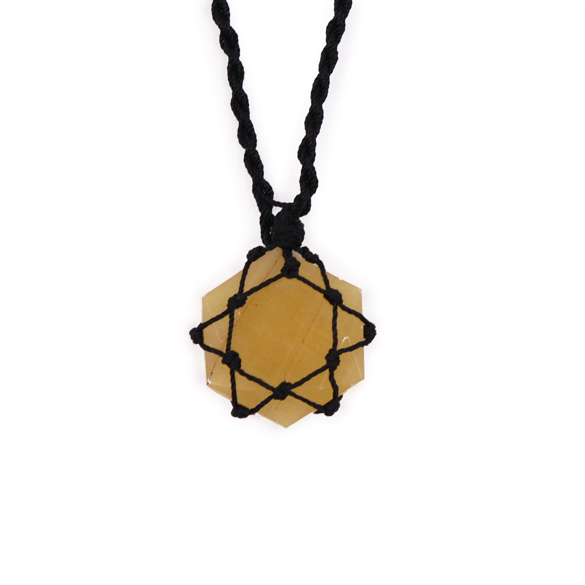Laced Gemstone Hexagon Pendant - Yellow Quartz.