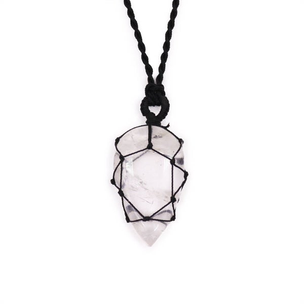 Laced Gemstone Teardrop Pendant - Rock Quartz.